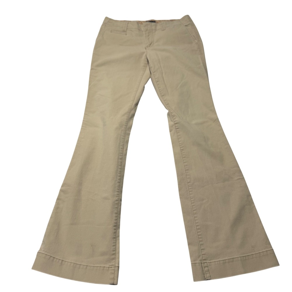 American Eagle Pants Khaki Flare Leg Women Size 6 Long Stretch Tan Y2K